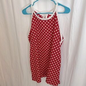 C drapey red top with white polka dots and keyhole back.  Sz XL